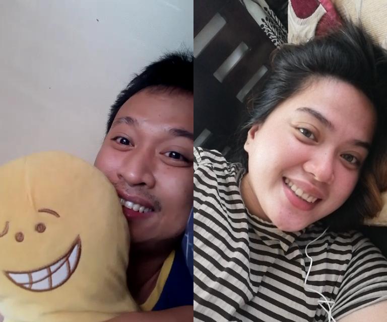 Side-by-side selfies of Charles and Rea